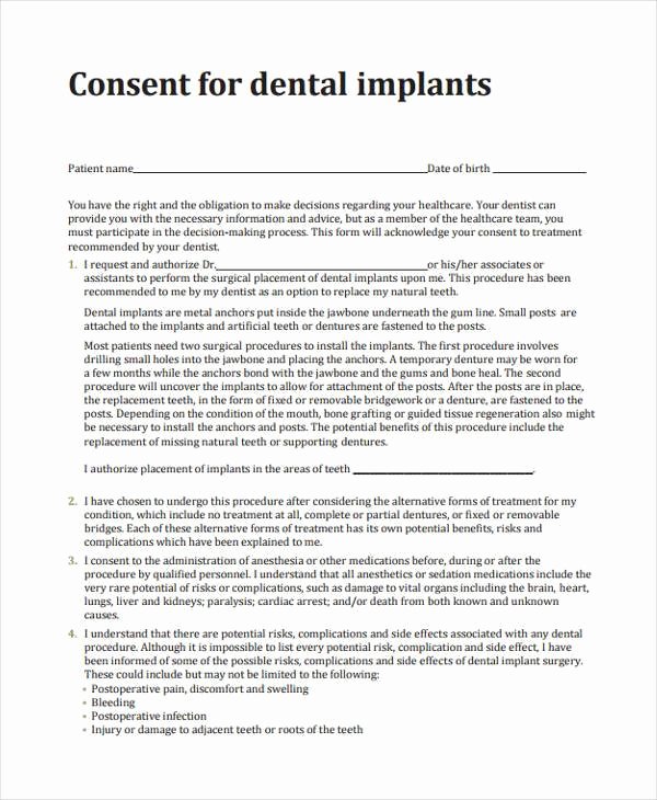 Dental Treatment Consent form Template Inspirational Free 40 Free Consent form Samples