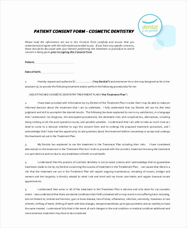 Dental Treatment Consent form Template Inspirational Free 7 Dental Consent form Samples In Sample Example format