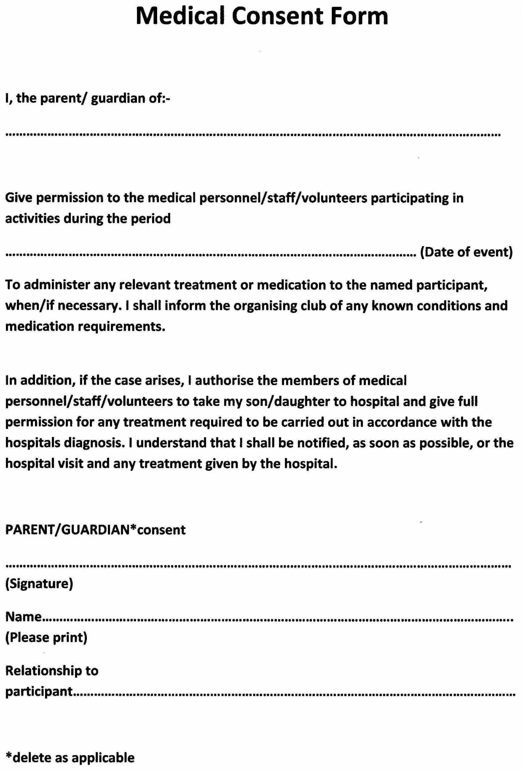 Dental Treatment Consent form Template Unique Medical Consent form Medical Consent form