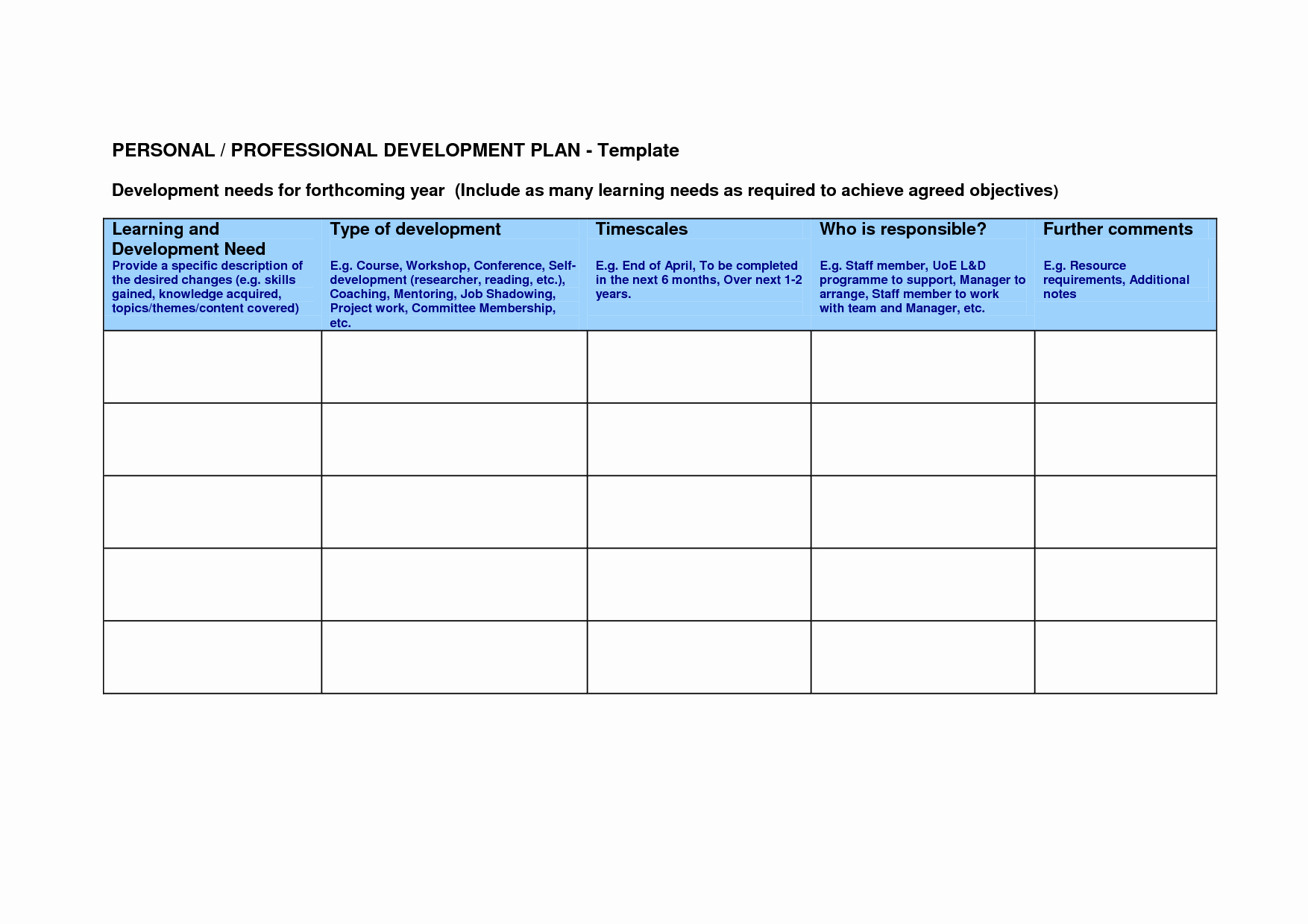 Development Plan Template Word Luxury Professional Development Plan Template