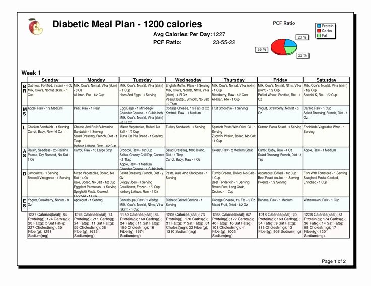 Diabetes Meal Plan Template Awesome 1200 Calorie Per Day Menu Healthy Eating