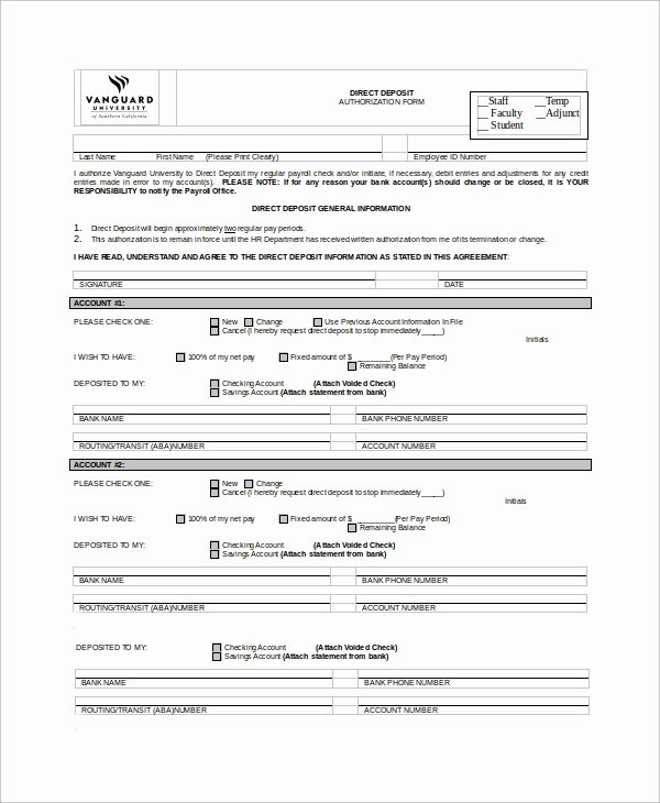 Direct Deposit form Template Word Awesome Sample Direct Deposit form 8 Examples In Word Pdf