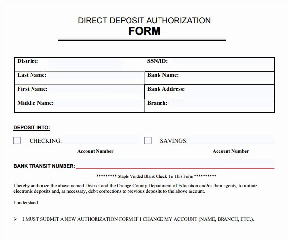 Direct Deposit form Template Word Beautiful Sample Direct Deposit Authorization form 7 Download