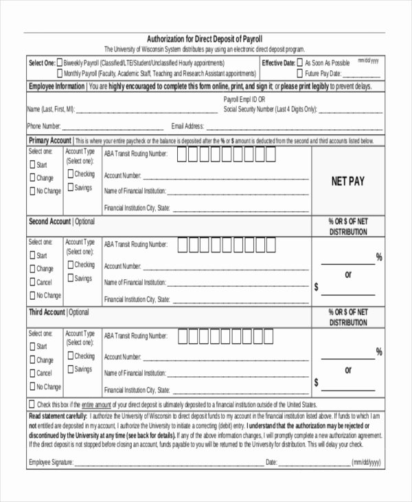 Direct Deposit form Template Word Best Of Free 9 Sample Payroll Direct Deposit forms In Pdf