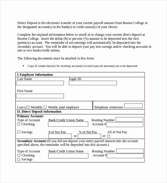 Direct Deposit form Template Word Fresh Sample Direct Deposit Authorization form 7 Download