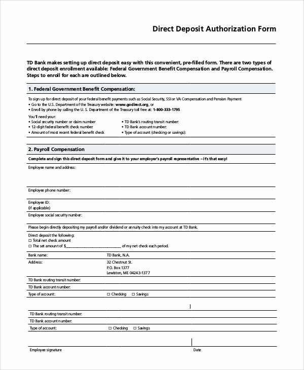 Direct Deposit form Template Word Inspirational Sample Direct Deposit Authorization form 10 Examples In