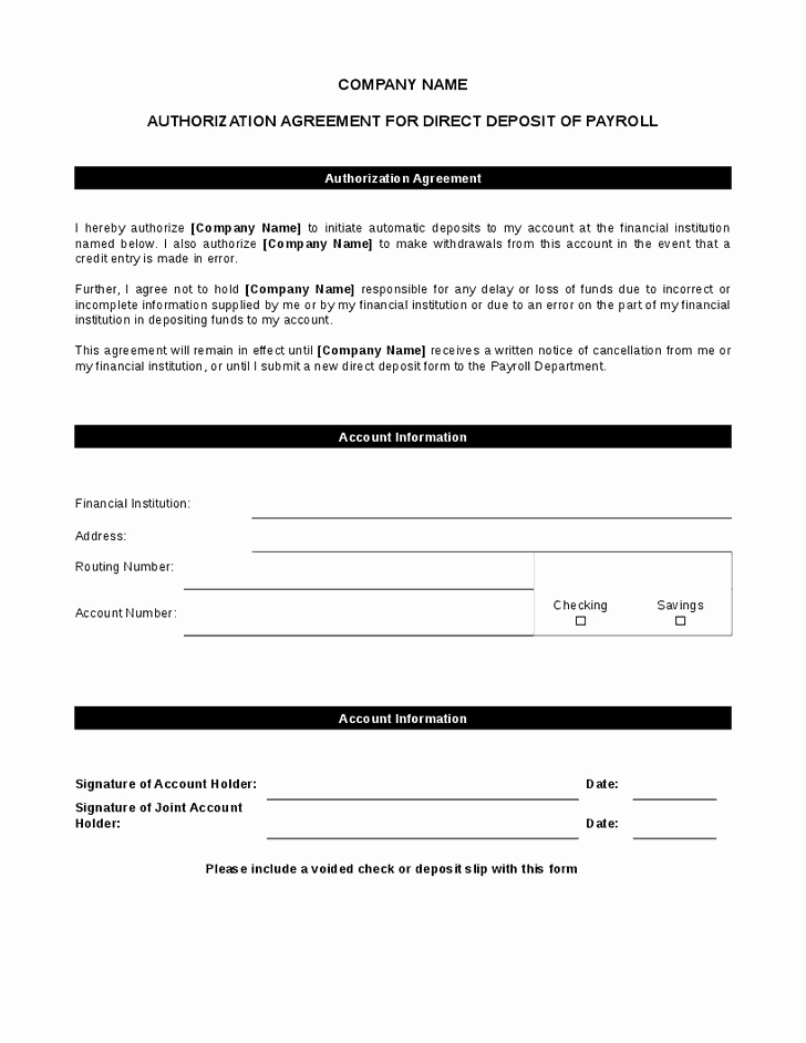 Direct Deposit form Template Word Unique 5 Direct Deposit form Templates Excel Xlts