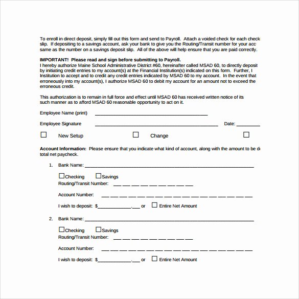 Direct Deposit form Template Word Unique Sample Direct Deposit form 8 Download Free Documents In