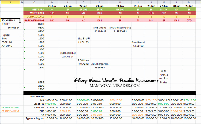 Disney Vacation Planner Template New Walt Disney World Vacation Planning Spreadsheet