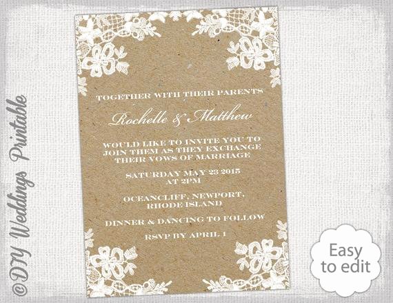 Diy Wedding Invitation Template Free Best Of Rustic Wedding Invitation Template Diy Rustic Lace