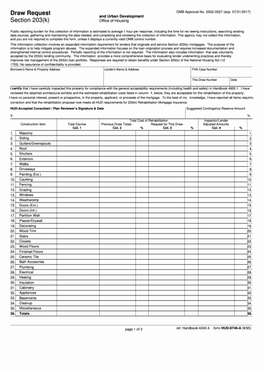 Draw Request form Template Elegant Fillable form Hud 9746 A Draw Request U S Department
