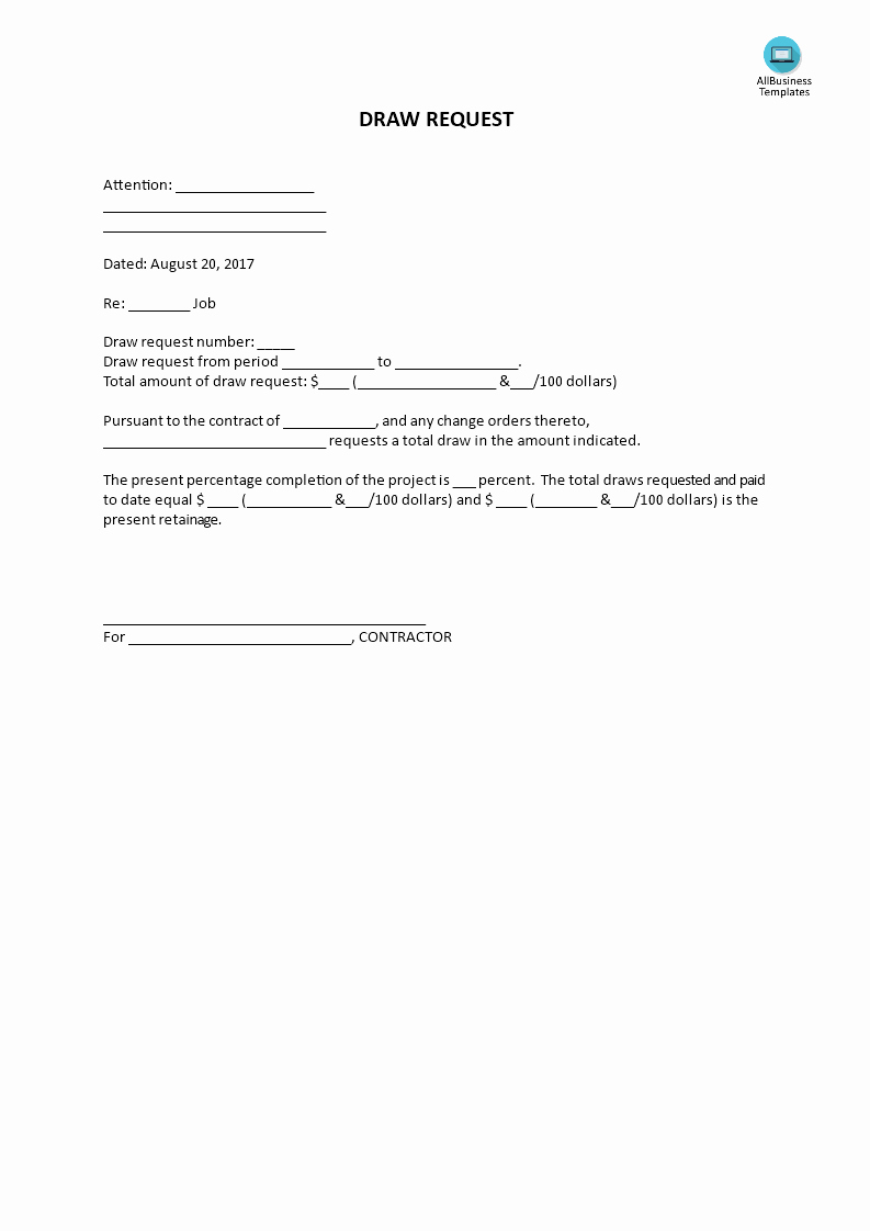 Draw Request form Template New Draw Request