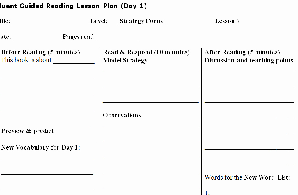Eld Lesson Plan Template Unique Guided Reading Lesson Templates Lessonpick