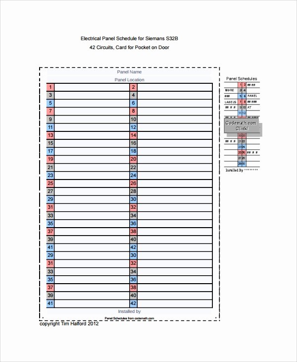 Electrical Panel Schedule Template Download Awesome Sample Panel Schedule Template 7 Free Documents