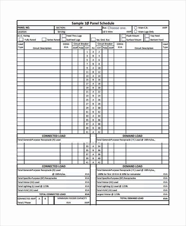 Electrical Panel Schedule Template Download Elegant Sample Panel Schedule Templates 6 Free Documents