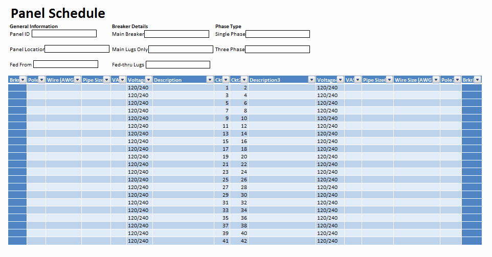 Electrical Panel Schedule Template Download Lovely 5 Free Panel Schedule Templates In Ms Word and Ms Excel