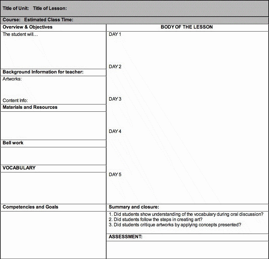 Elementary Lesson Plan Template Word Lovely Daily Lesson Plan Template Fotolip