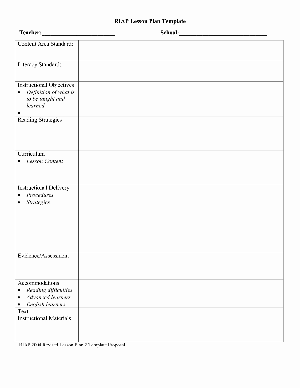 Elementary Math Lesson Plan Template Lovely Free Lesson Plan Templates for Middle School