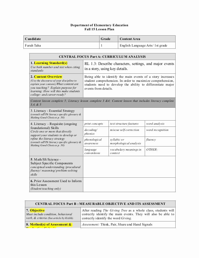 Elementary Math Lesson Plan Template New Eed Lesson Plan Template