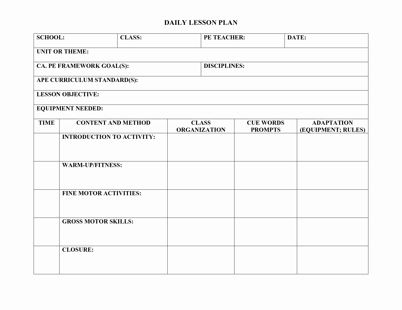 Elementary School Lesson Plans Template Best Of Pe Lesson Plan Template