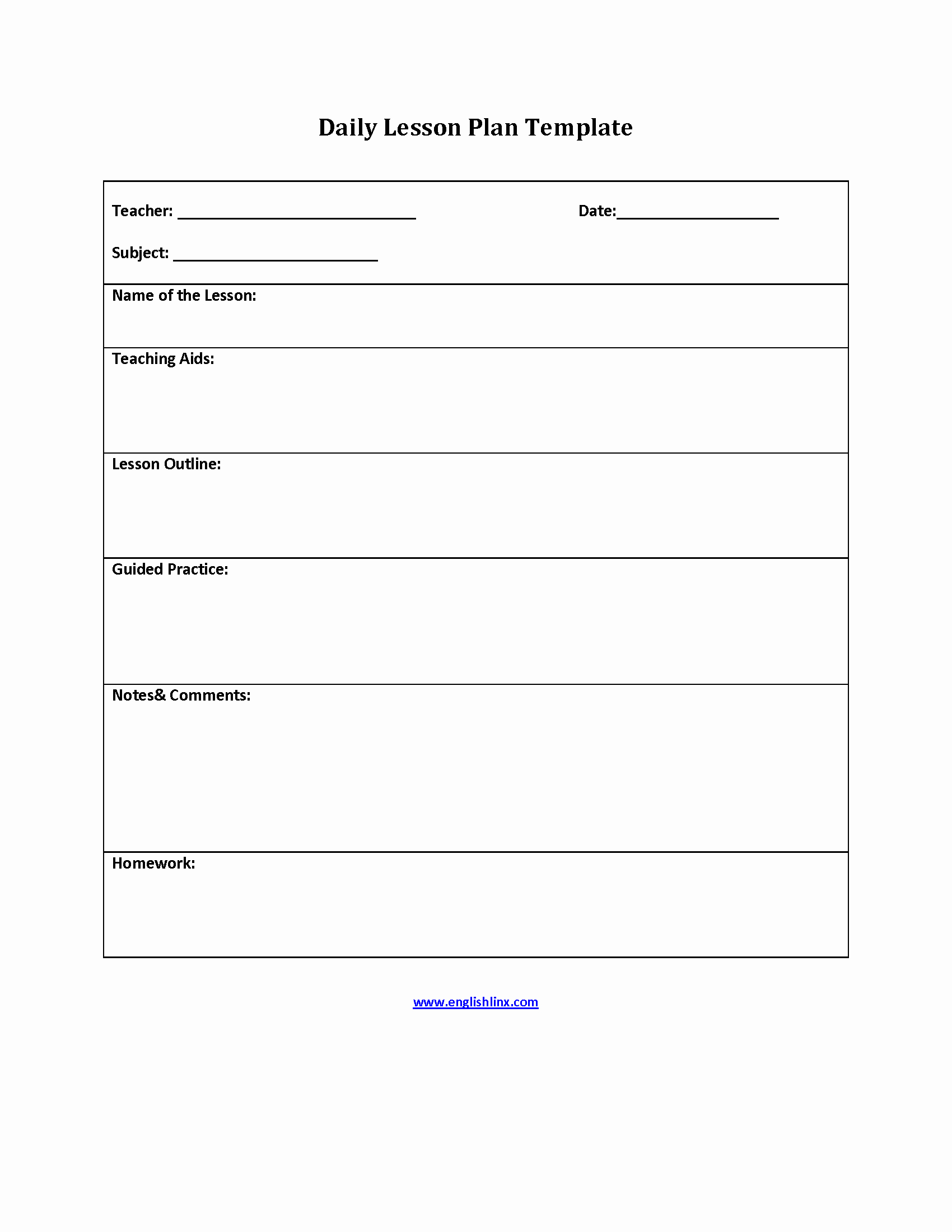 Elementary School Lesson Plans Template New Englishlinx