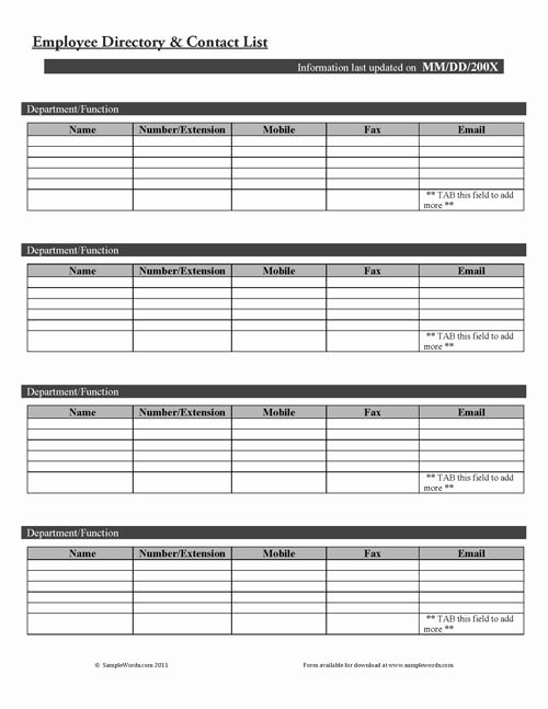 Emergency Contact form Template Word Awesome Employee Directory and Contact List form