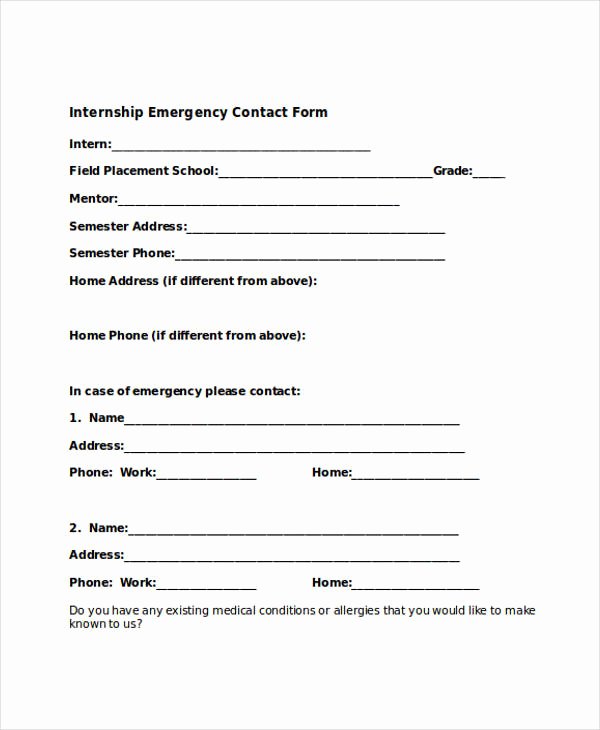 Emergency Contact form Template Word Awesome Free 33 Emergency Contact form Templates In Pdf