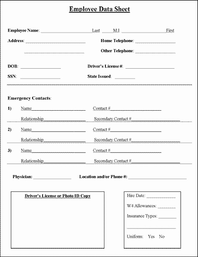 Emergency Contact form Template Word Beautiful Employee Information Sheet Business forms