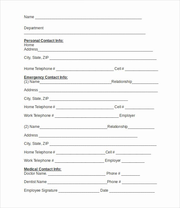 Emergency Contact form Template Word Best Of Emergency Contact forms 11 Download Free Documents In