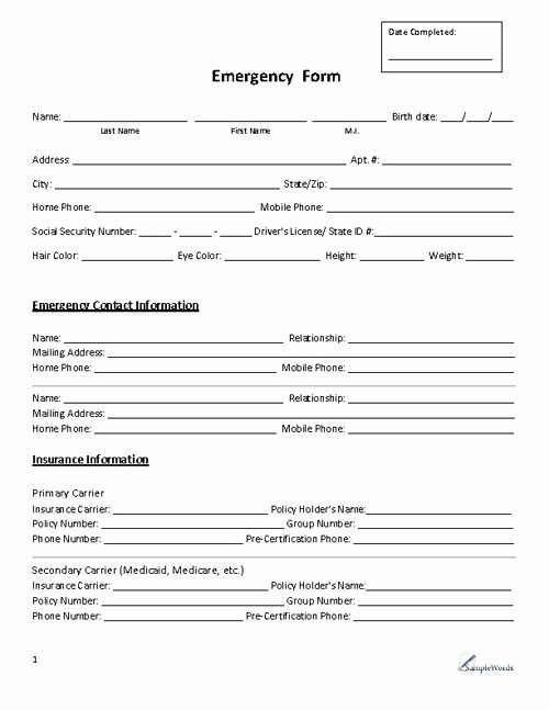 Emergency Contact form Template Word Inspirational Emergency form Contact