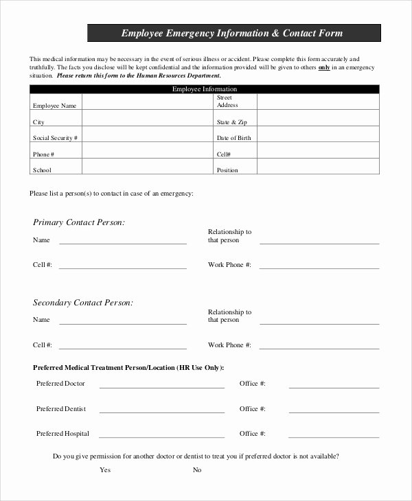 Emergency Contact form Template Word Inspirational Sample Employee Information form 10 Examples In Pdf Word