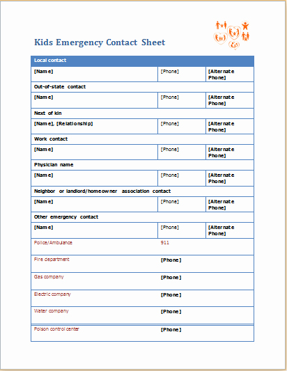 Emergency Contact form Template Word Lovely Kids Emergency Contact Sheet Editable Ms Word Template