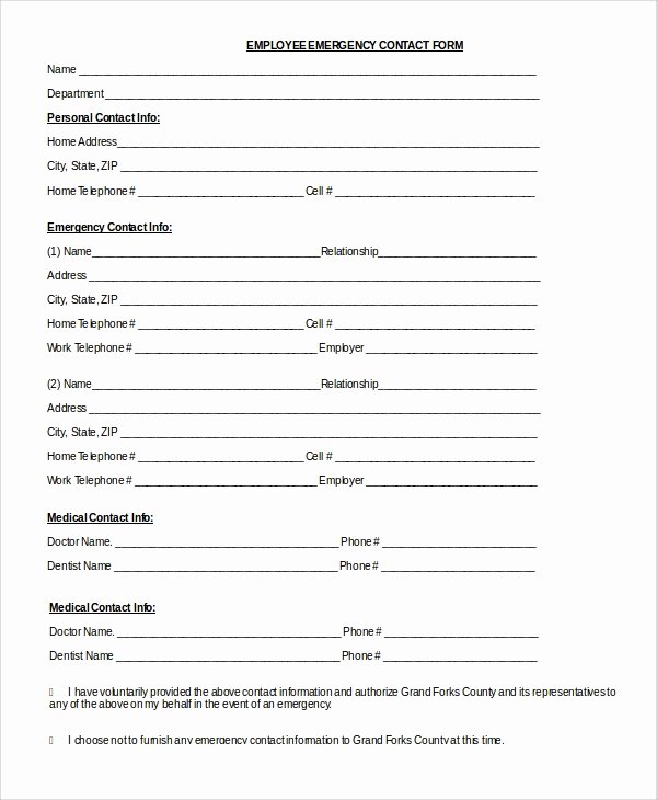 Emergency Contact form Template Word New 8 Sample Emergency Contact forms Pdf Doc