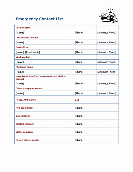 Emergency Contact form Template Word Unique Emergency Contact List