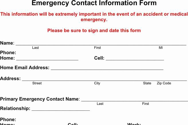 Emergency Contact form Template Word Unique Employee form