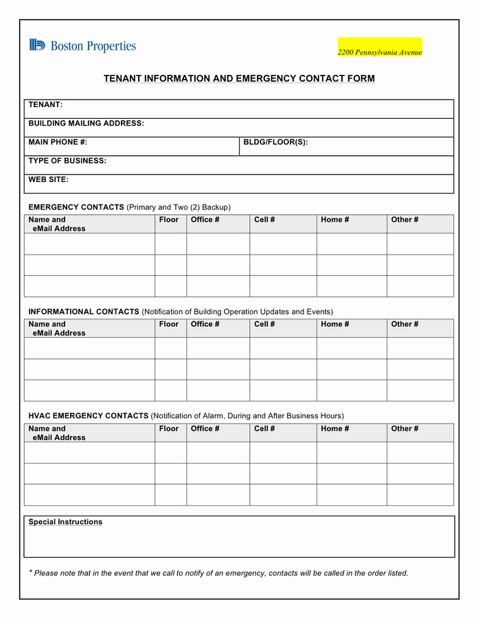Emergency Contact form Template Word Unique Tenant Information and Emergency Contact form In Word and