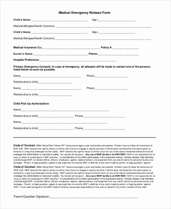 Emergency Room form Template Awesome 47 Printable Release form Samples &amp; Templates Pdf Doc