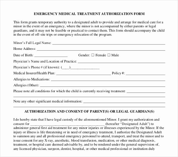Emergency Room form Template Fresh 10 Printable Medical Authorization forms Pdf Doc