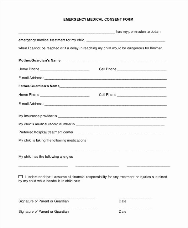 Emergency Room form Template New Sample Medical Consent form 9 Examples In Pdf Word