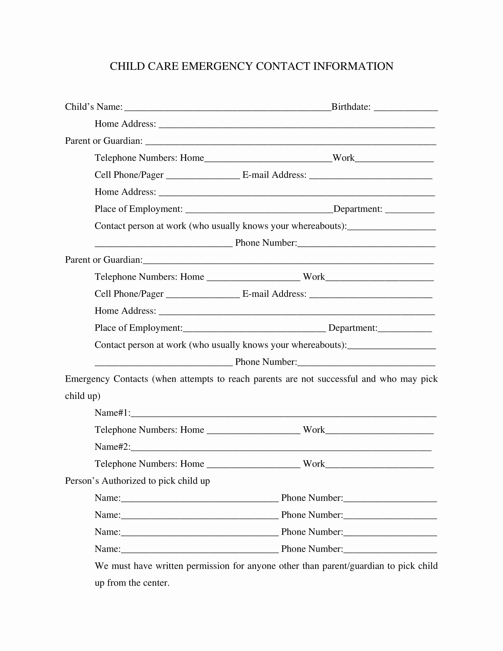 Emergency Room form Template Unique 10 Emergency Information form Examples Pdf