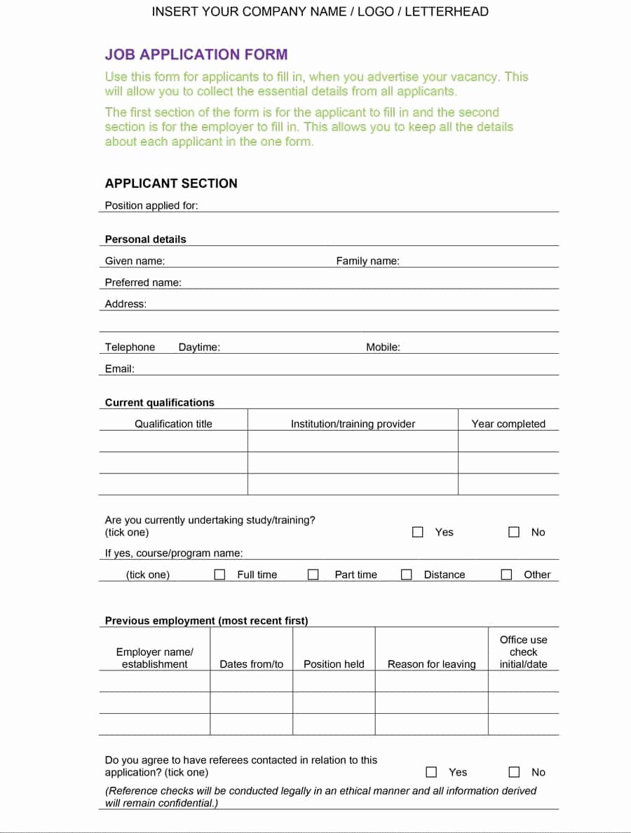 Employee Application form Template Free Awesome 50 Free Employment Job Application form Templates