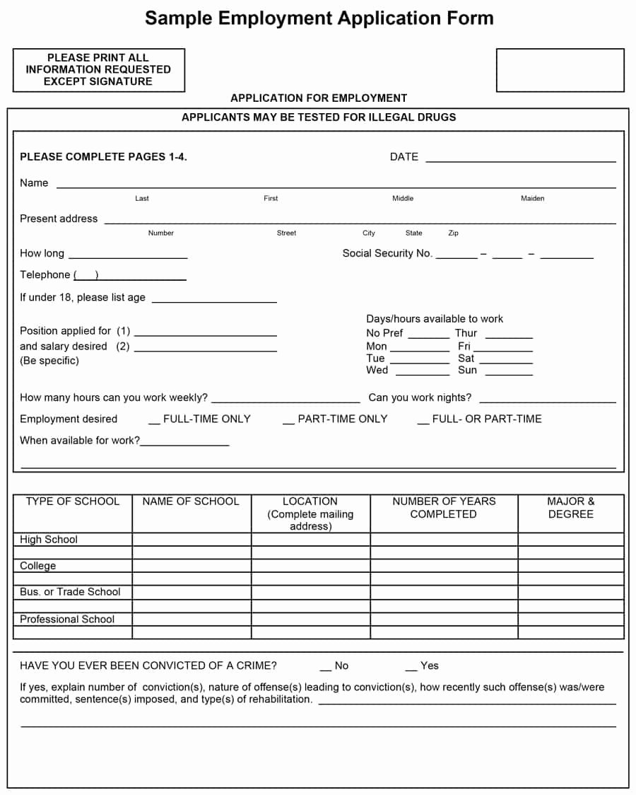 Employee Application form Template Free Lovely 50 Free Employment Job Application form Templates