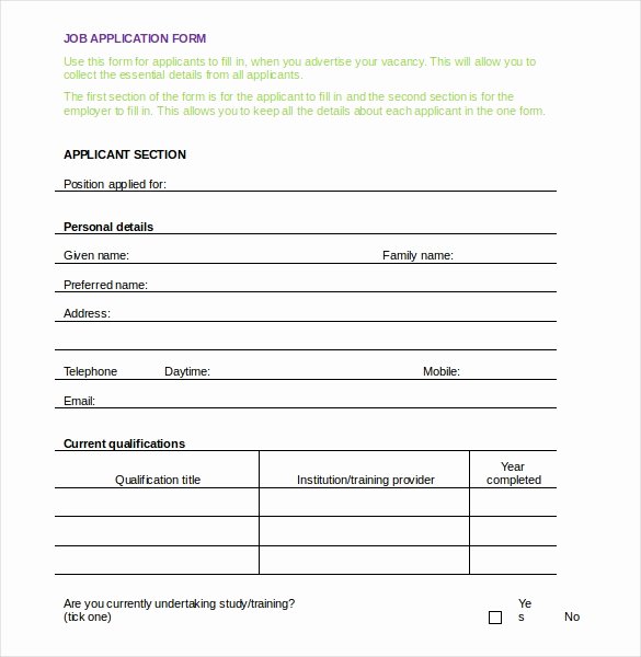 employment application template