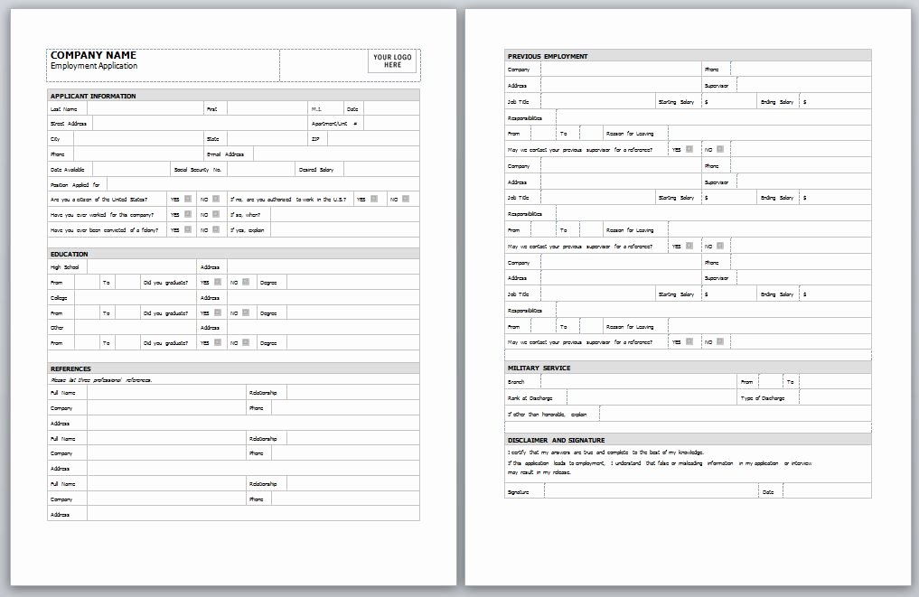 Employee Application form Template Free Unique Employment Application Template