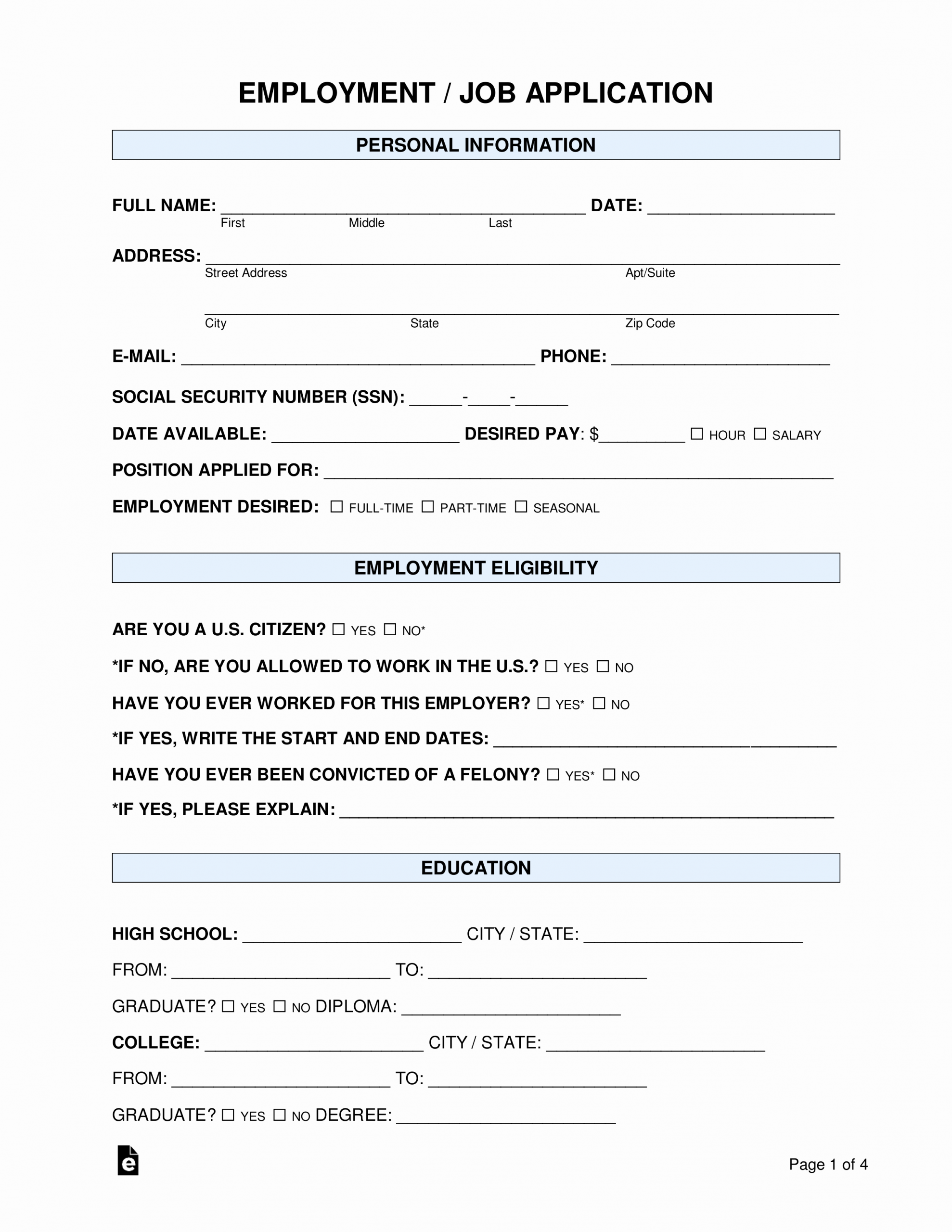 Employee Application form Template Free Unique Free Job Application form Standard Template Pdf