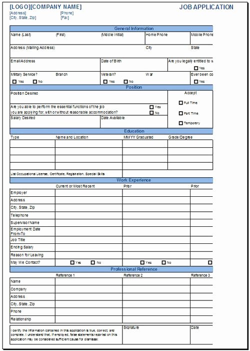 Employee Application form Template Free Unique Free Job Application Template for Excel