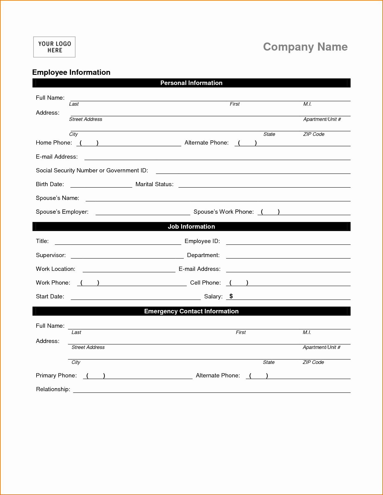 Employee Contact form Template Awesome 5 Information Sheet Template
