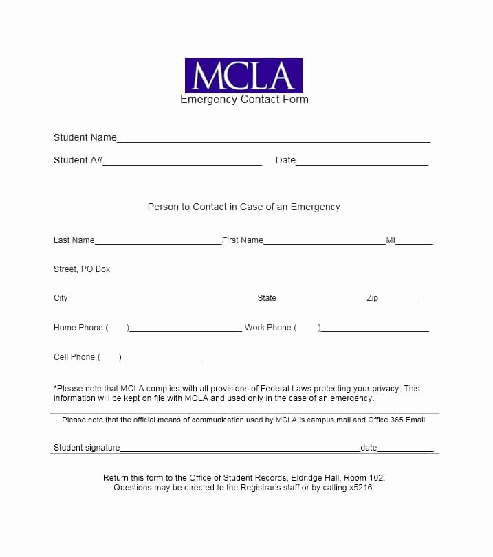 Employee Contact form Template Awesome 54 Free Emergency Contact forms [employee Student]