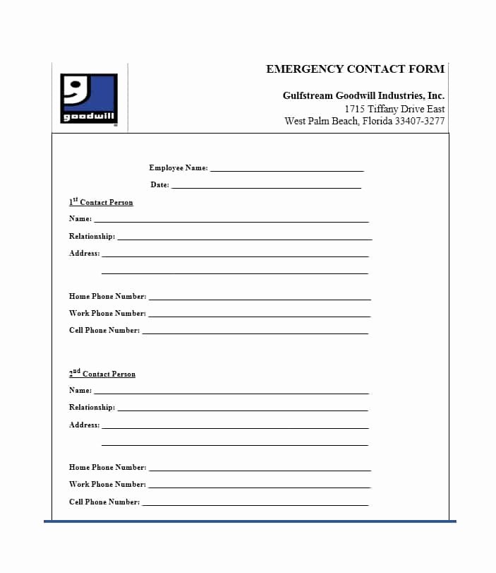 Employee Contact form Template Awesome 54 Free Emergency Contact forms [employee Student]