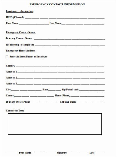 Employee Contact form Template Beautiful Sample Employee Emergency Contact form 7 Examples In